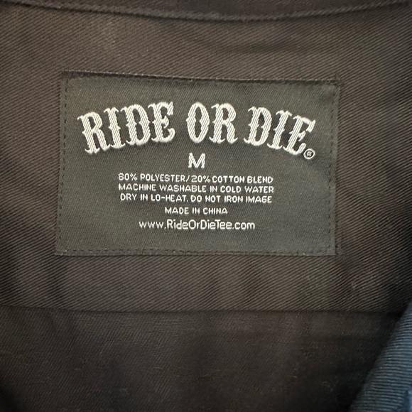 Ride or Die Black Workwear Button Up Shirt Biker Graphic M - Picture 8 of 10